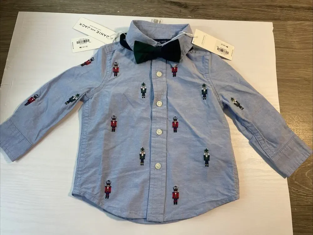Janie and Jack Boys 6-12 Months Blue Button Up Shirt Nutcrackers NWT